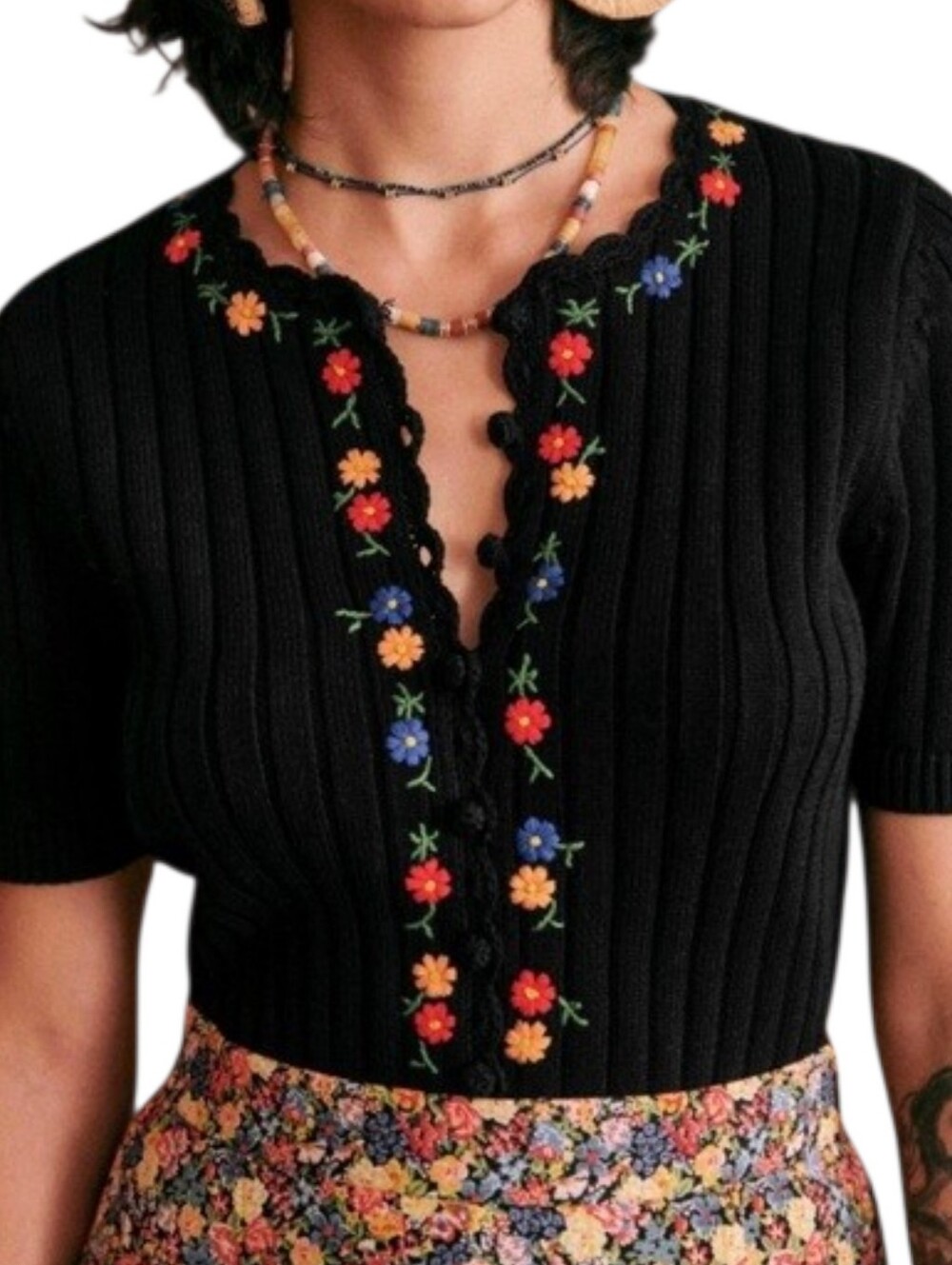 Sézane Ilena Cardigan Women Medium Black Organic Cotton Embroidered - Picture 3 of 11